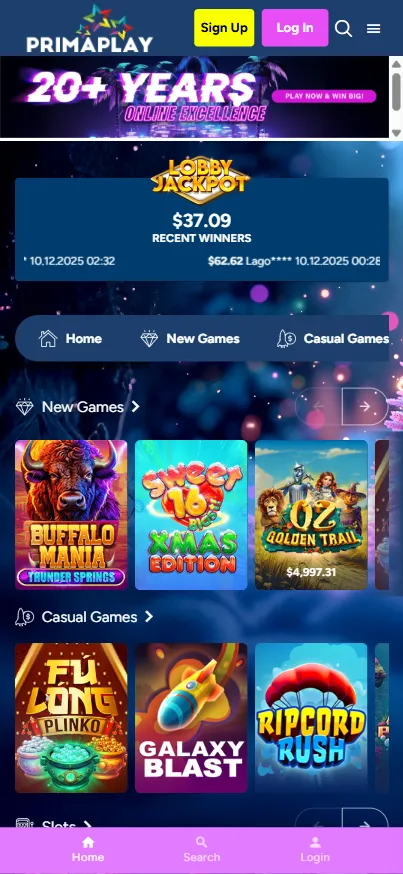 PrimaPlay Casino Mobile View